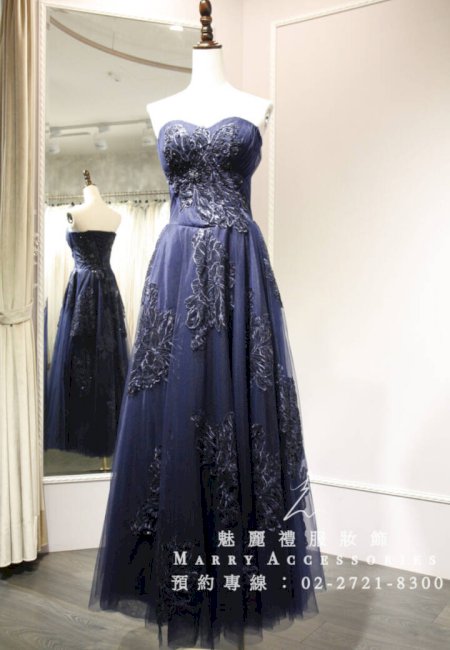 M226系列無肩帶心型領大花朵刺繡造型貴氣修身媽媽禮服-晚宴禮服-新娘晚禮服