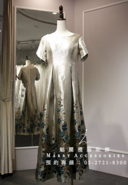 M227系列金屬光修身立體刺繡修貴氣典雅有袖禮服-媽媽禮服-晚宴禮服-新娘晚禮服